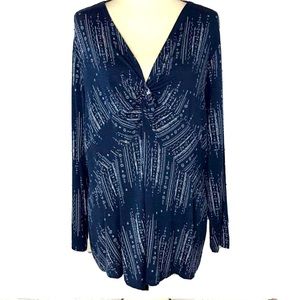 Style & Co. : Sz. 2X : Navy & White Long Sleeve Blouse.